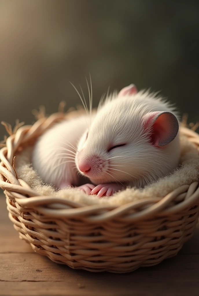 Hamster baby、Sleeping in a basket、