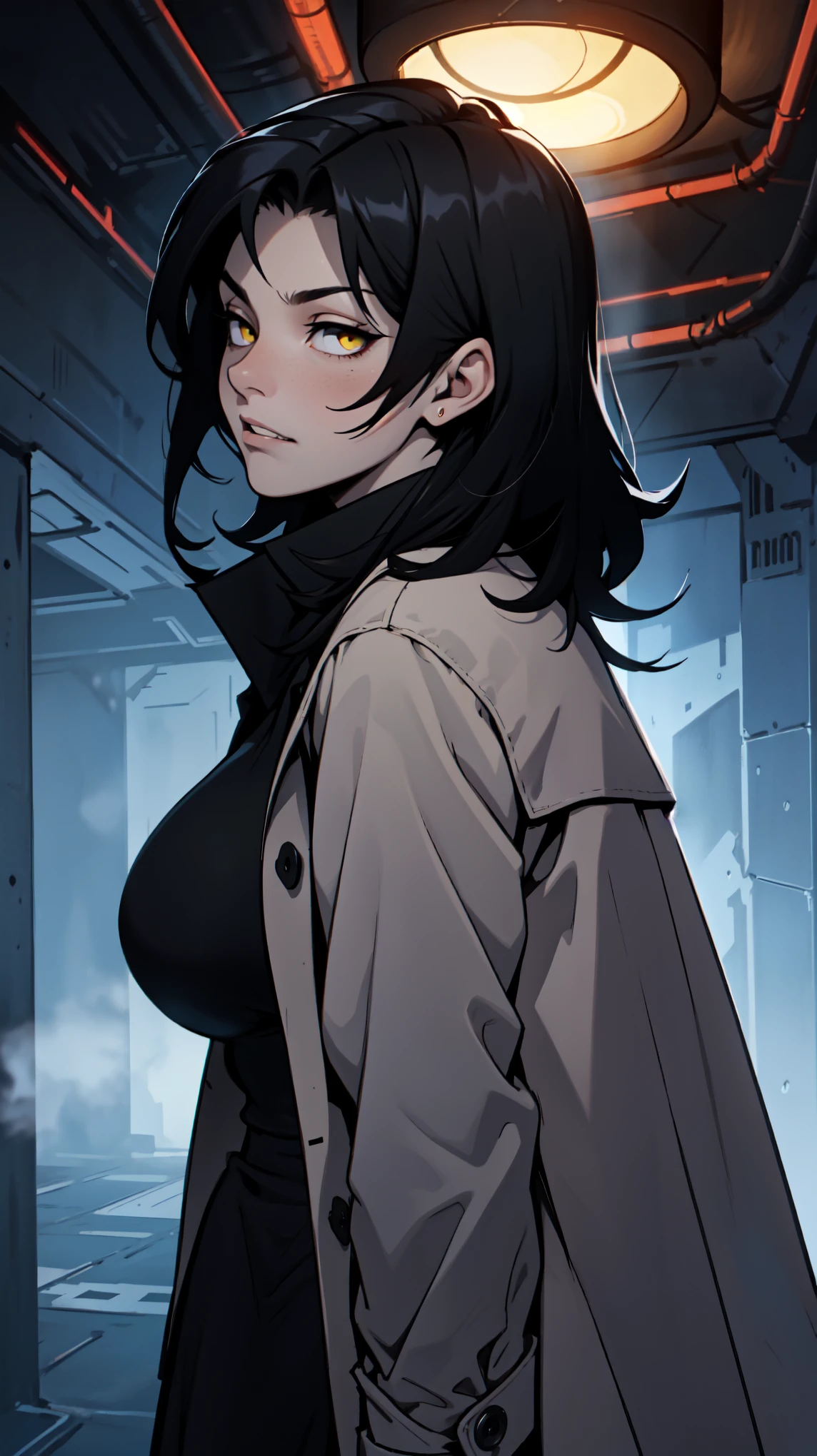 sad girl muscular muscular muscular breasts breasts breasts thick thick thick thick black hair yellow eyes pale skin pale skin thick thick thick long sleeve dark atmosphere thick thick thick thick thick thick muscular simple background sad sad sad sad tigth shirt