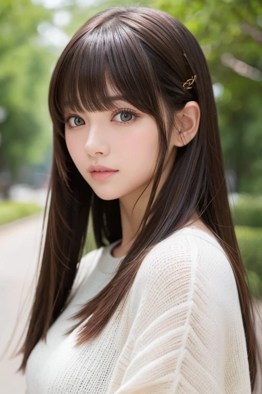 One girl, Shortcuts, bangs, 目の間のbangs, Golden Eyes, Long Hair, 