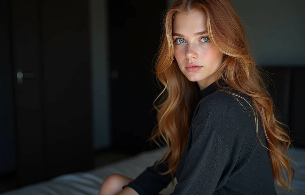 (young Kristina Pimenova ginger hair teen girl, blue eyes:1.6), (no panties:1.8), (naked, nude:1.5), (Without clothes, no bra:1.9),(long, wavy hair:1.6), blue eyes, detailed eyes, detailed lips, perfect nipples (lies nude, sensual, full body:1.5), (photo from different angles:1.5), (lies on a bed:1.6), low neck, ray tracing, (best quality, 4k, 8k, high resolution, masterpiece:1.2), very detailed, (realistic , photorealistic, photorealistic :1.37), HDR, UHD, masterpiece, professional, vivid colors, bokeh, studio lighting
