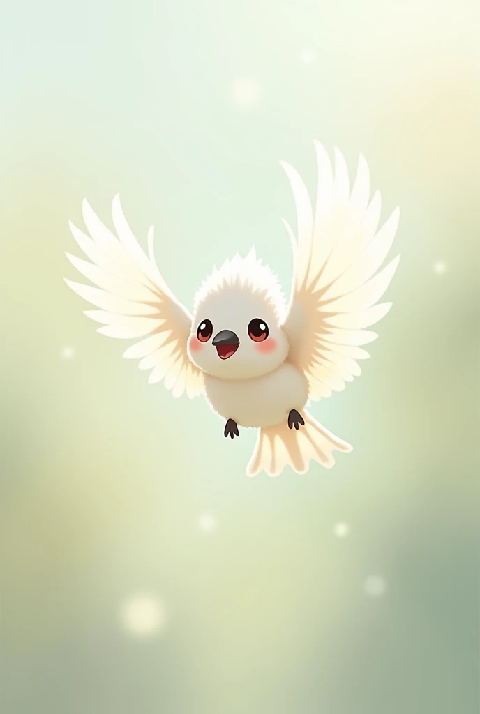cute drawing, white longtail tit flying into the camera