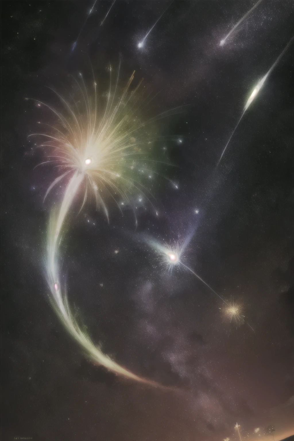 galaxy, rocket, jellyfish, shooting star, cute art. Chibi, digital art. Cozy calm, more