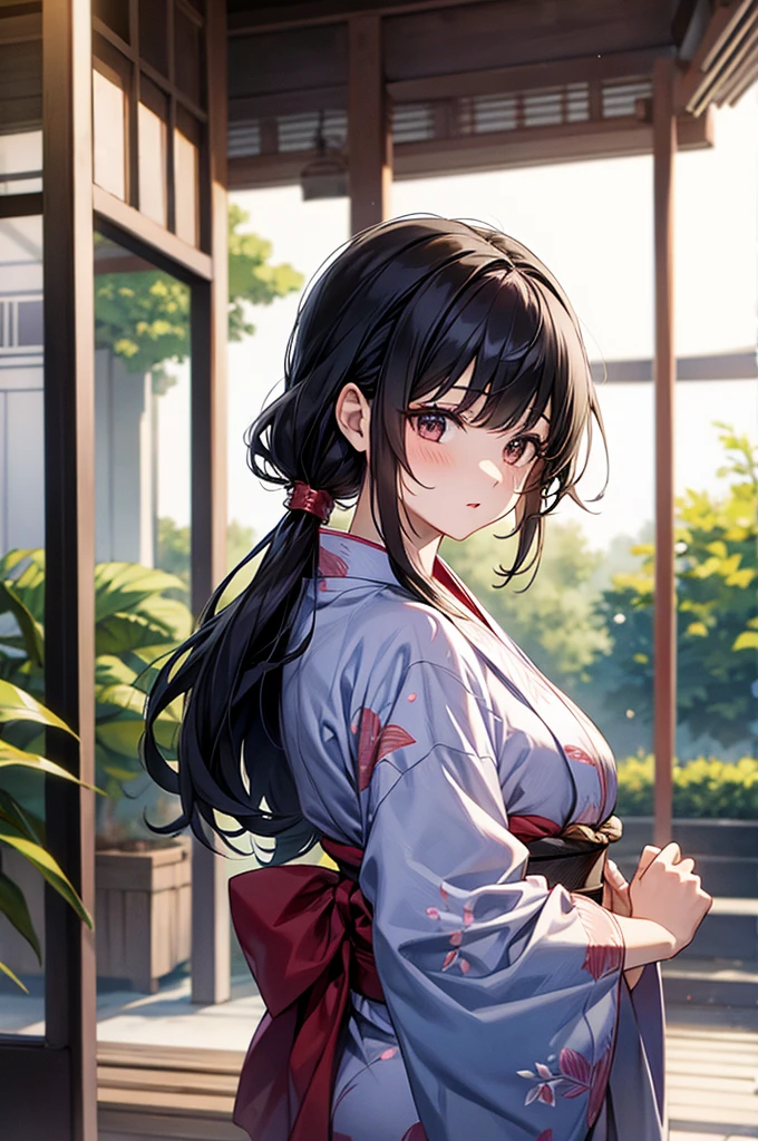 1 person、woman、One Binding、yukata、Black Hair