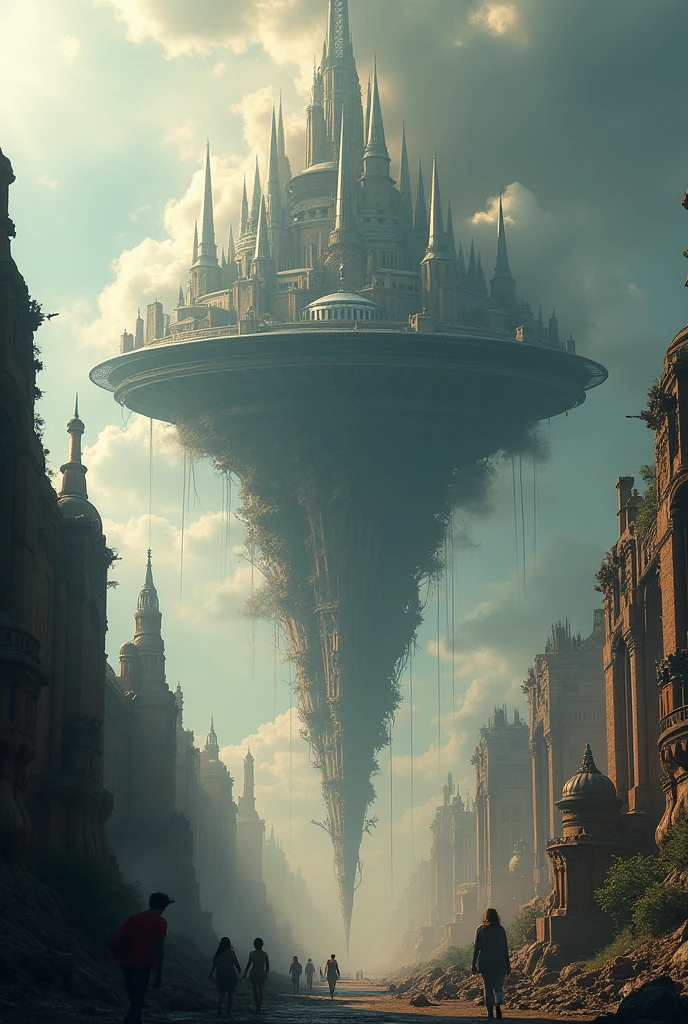 create images of a floating city falling from the sky