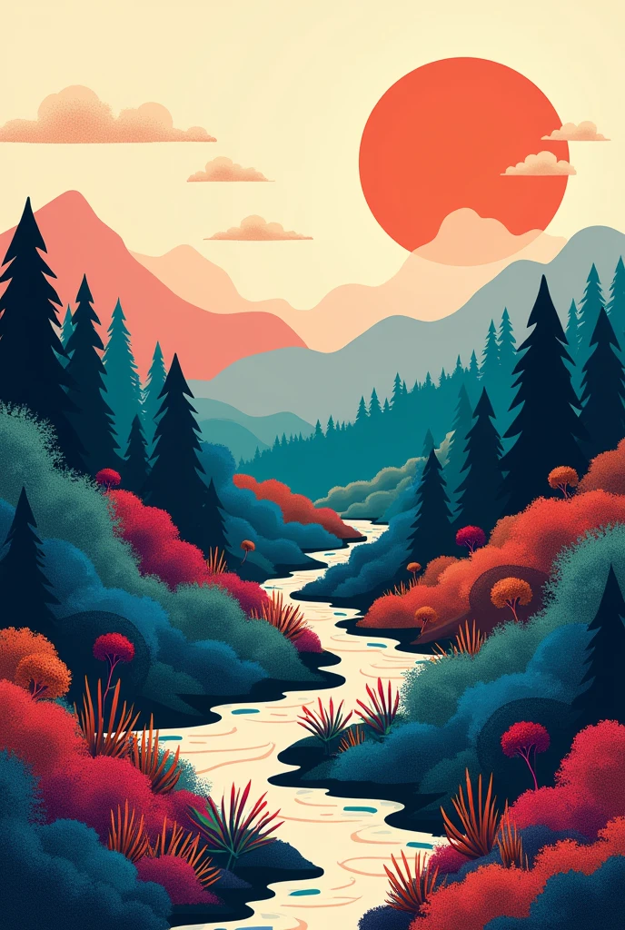 Composition of the natural landscape in polychromy and simple contrast