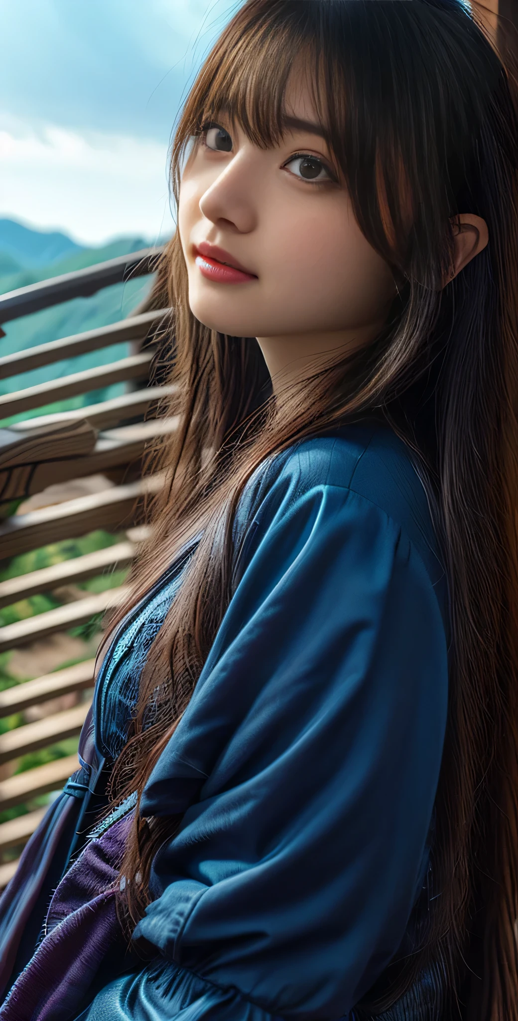 (logo、masterpiece、8k、Tabletop、RAW Photos、wonderful、最high quality、Photorealistic and very detailed CG composite 8k wallpaper、high quality、Very detailed、Narrative poem、Particle Effects、Dynamic Effects、Depth of the Boundary)What is written is、Cinematic Light、Lens flare、Ray Tracing)、Fantasy、(Purple Dress)、(night、Night Sky、Starry Sky、full moon)、(Girl looking up at the sky)、sit、cute、Japanese style、 (smile)、Long Hair、Strong winds、(Hair blowing in the wind)、Natural light、moonlight、(Landscape photography)、(Very huge and obscene face with big breasts)、(Low position)、(Low Angle)