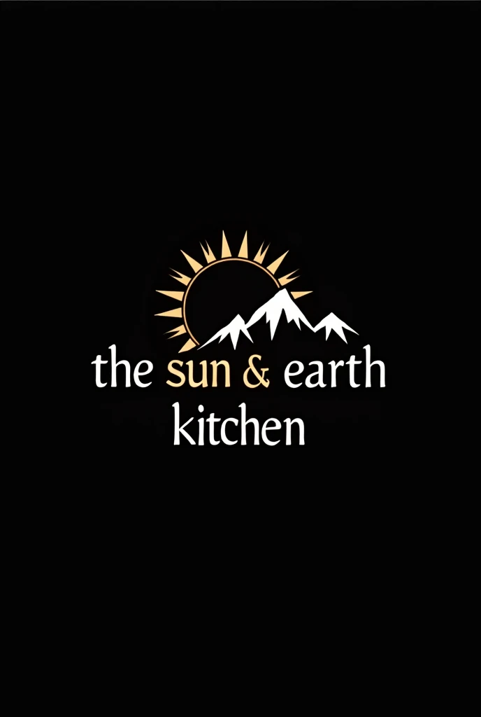 (photorealism:1.2), a logo with a black background containing the words "The Sun and Earth Kitchen" that they are inside a sun or a snowy mountain
