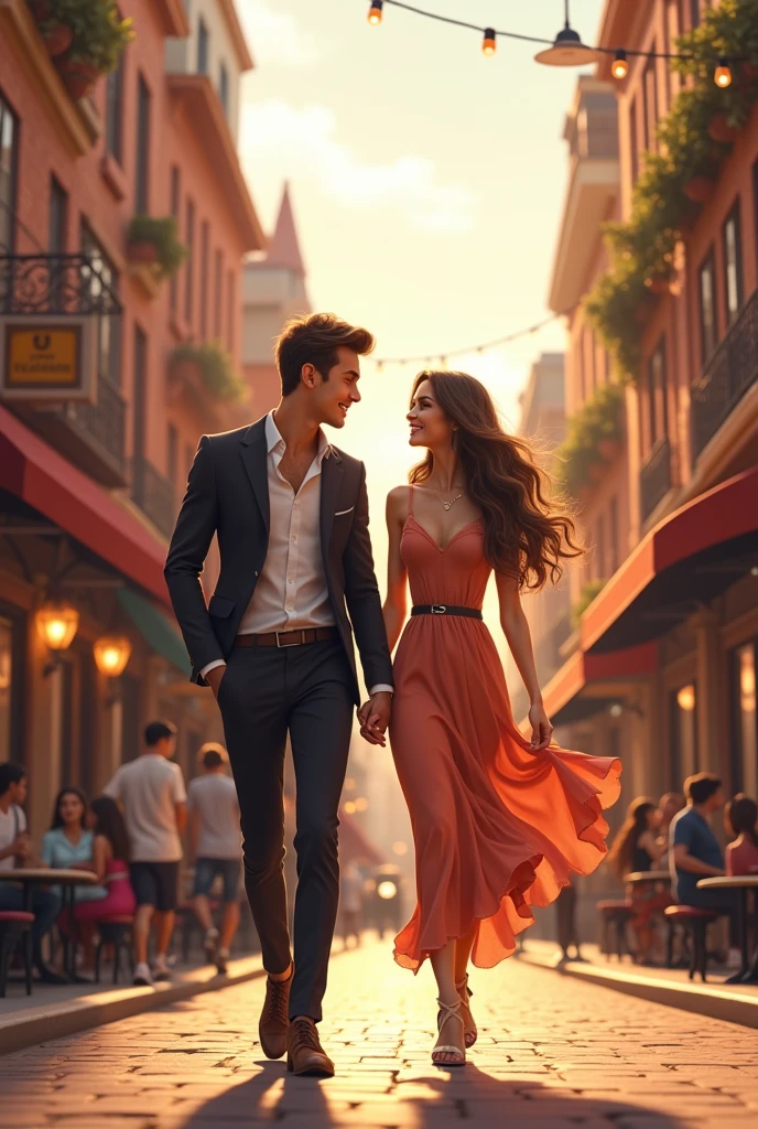 Couple walking in street