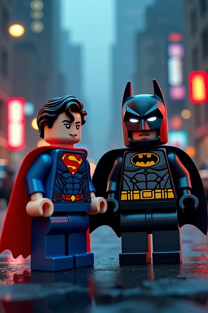 Superman and Batman in lego art, night