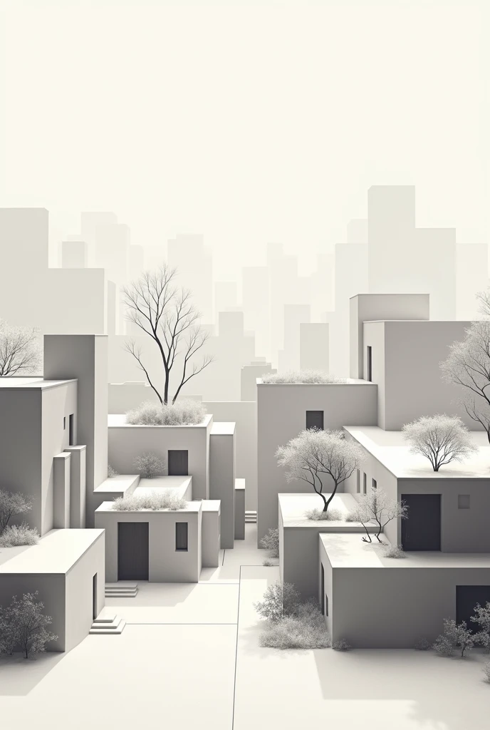 Cityscape composition in monochrome with simple pattern and rhythm