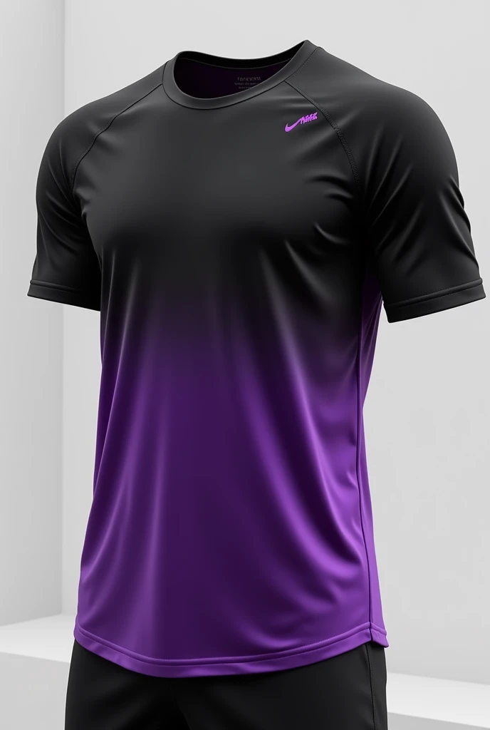 Sports blouse in the colors Black on top Purple on the bottom smoky With short sleeves Front Men's