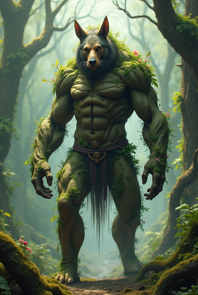 A person with a man&#39;s head, animal trunk and plant legs 
