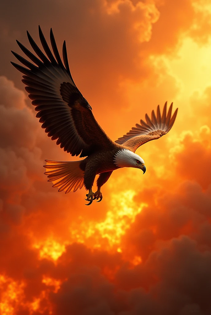 Eagle flying on fire 