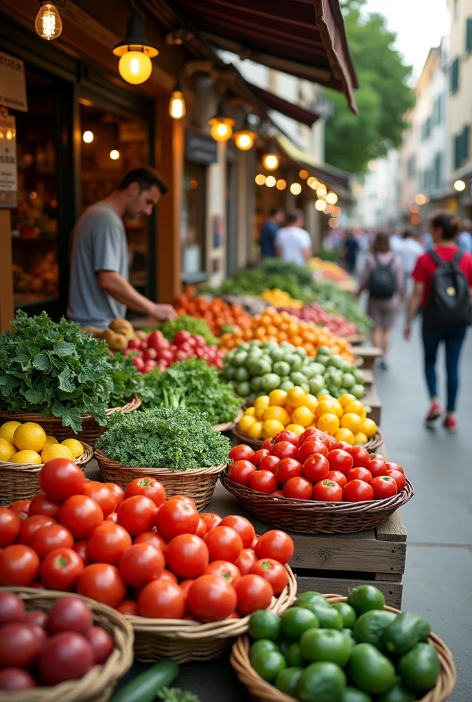 a fruit and vegetable stand along