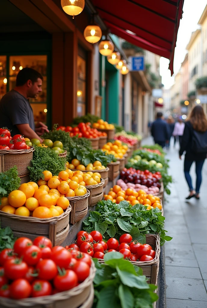 a fruit and vegetable stand along