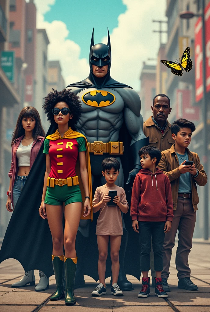 It has to be several people. The first will be Batman. The second will be a female Robin. The third will be a pole. The fourth will be an FF addict. The fifth will be a person with a broken arm in a cast. The sixth will be an emo. The seventh will be represented by a black teenager imitating Michael Jackson doing his step backwards. The eighth will be a butterfly.