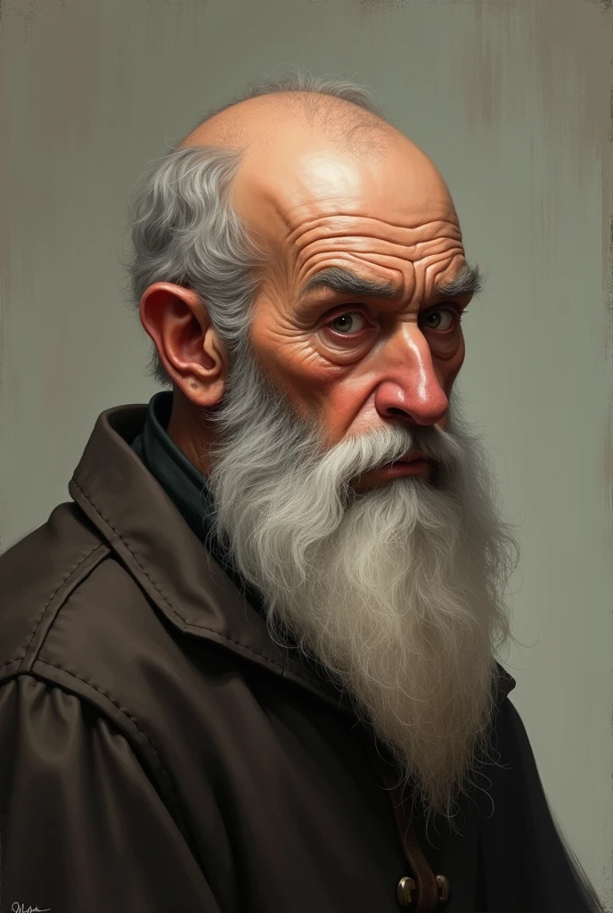 A picture of an old scholar with a pear-shaped head