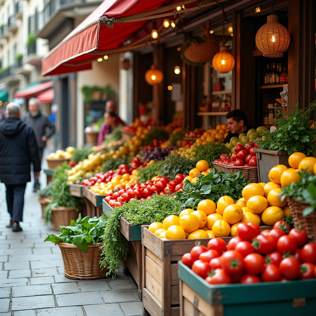 a fruit and vegetable stand along