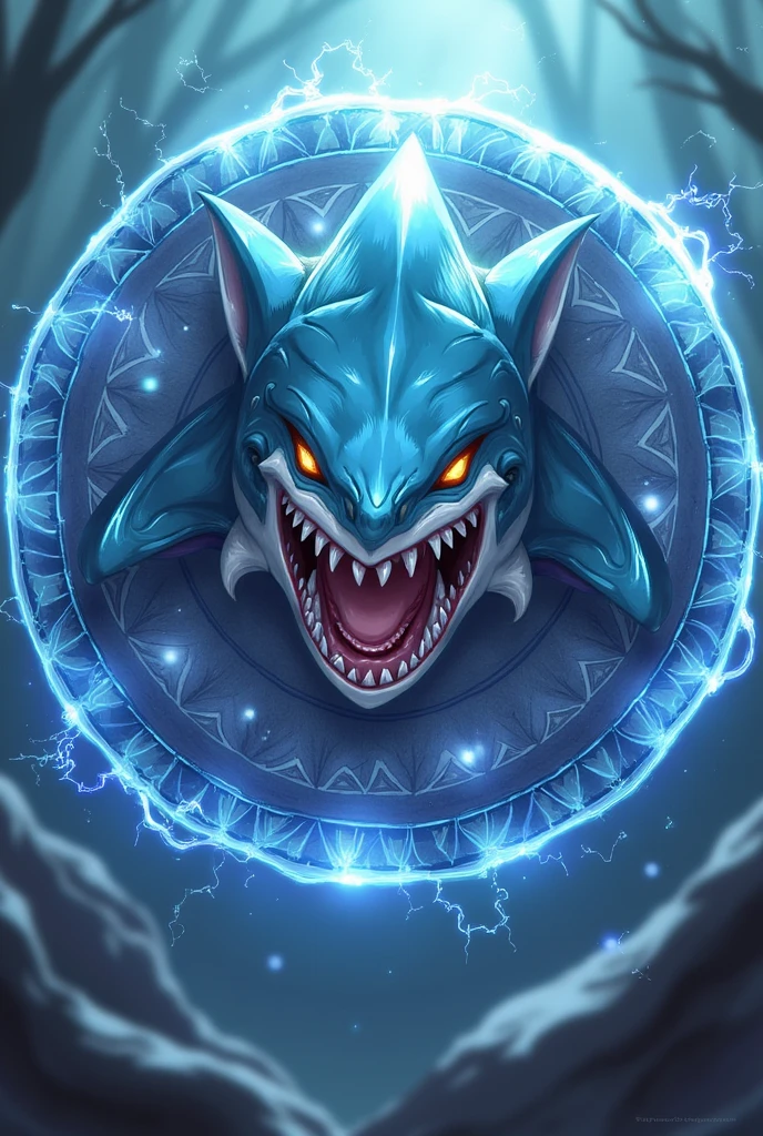 Genshin Impact chakram with cute shark details and an angry face
