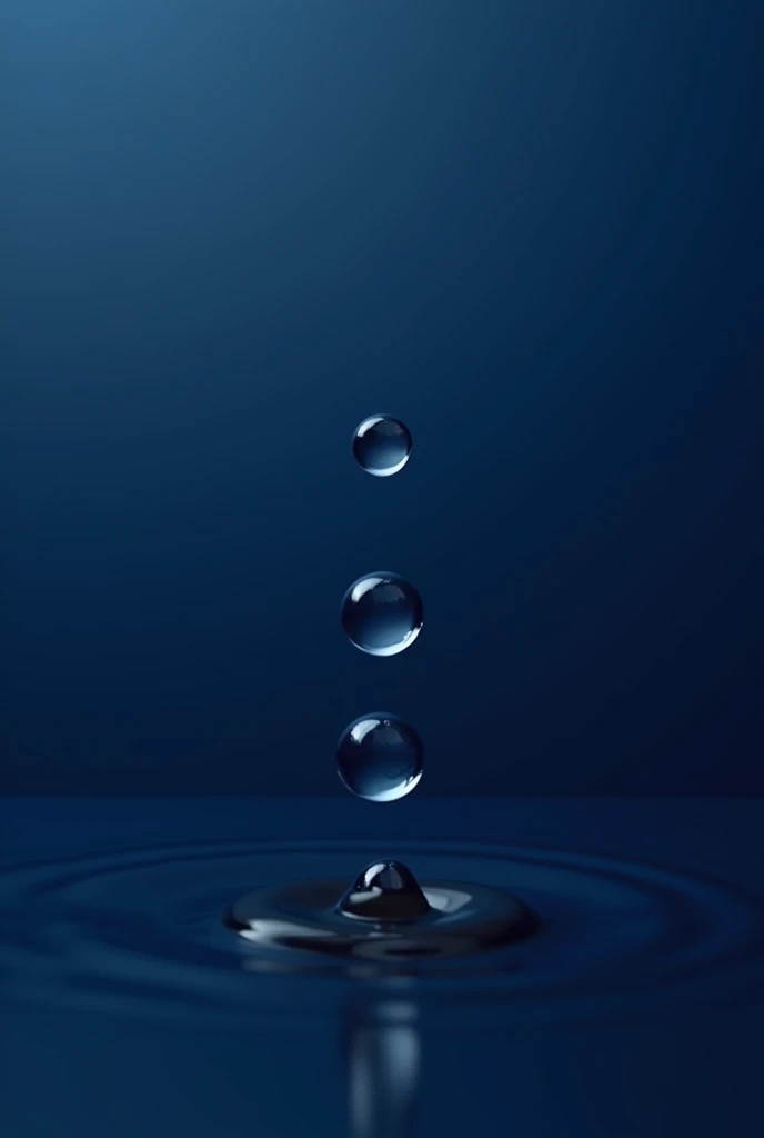 Navy blue background, three drops of water superimposed from left to right