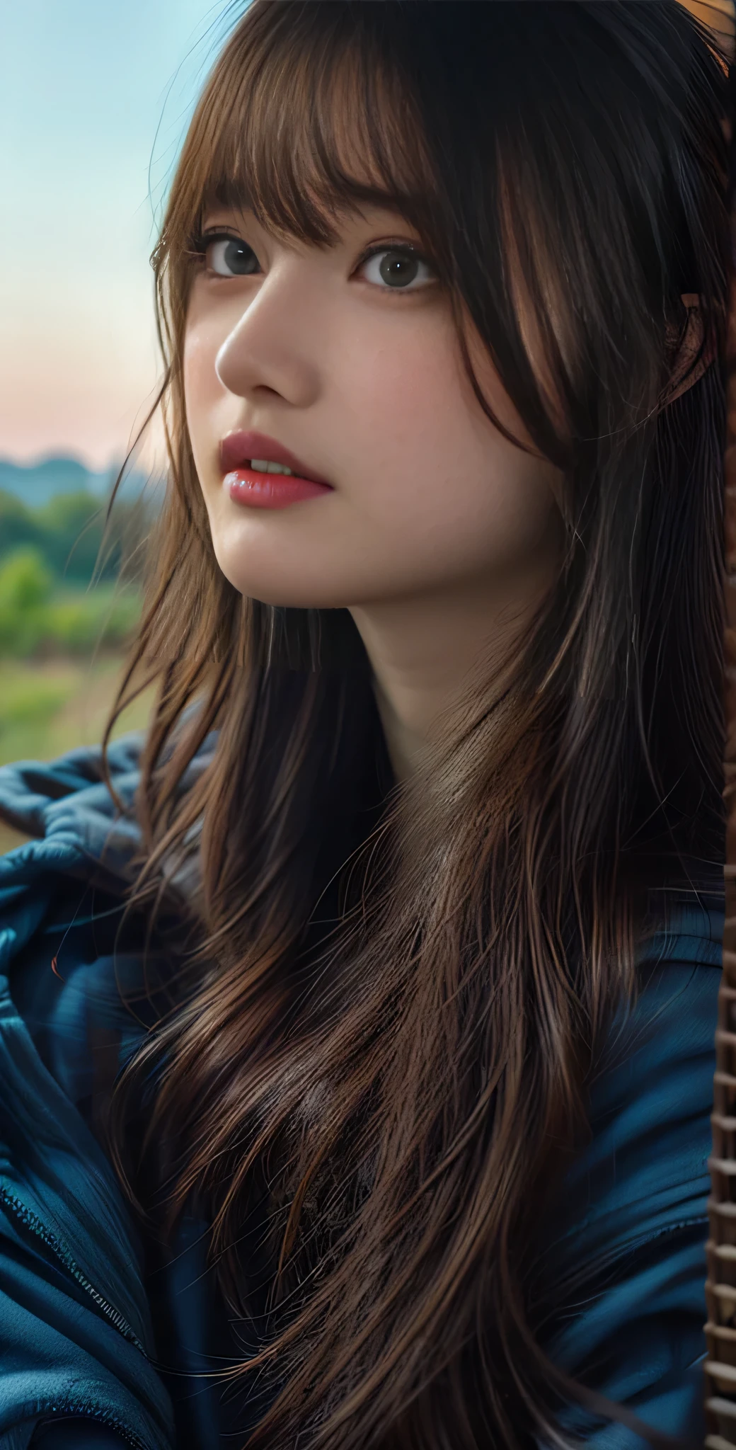 (logo、masterpiece、8k、Tabletop、RAW Photos、wonderful、最high quality、Photorealistic and very detailed CG composite 8k wallpaper、high quality、Very detailed、Narrative poem、Particle Effects、Dynamic Effects、Depth of the Boundary)What is written is、Cinematic Light、Lens flare、Ray Tracing)、Fantasy、(Purple Dress)、(night、Night Sky、Starry Sky、full moon)、(Girl looking up at the sky)、sit、cute、Japanese style、 (smile)、Long Hair、Strong winds、(Hair blowing in the wind)、Natural light、moonlight、(Landscape photography)、(Very huge and lewd breasts bigger than her face:1.Emphasis on 95)、(Low position)、(Low Angle)