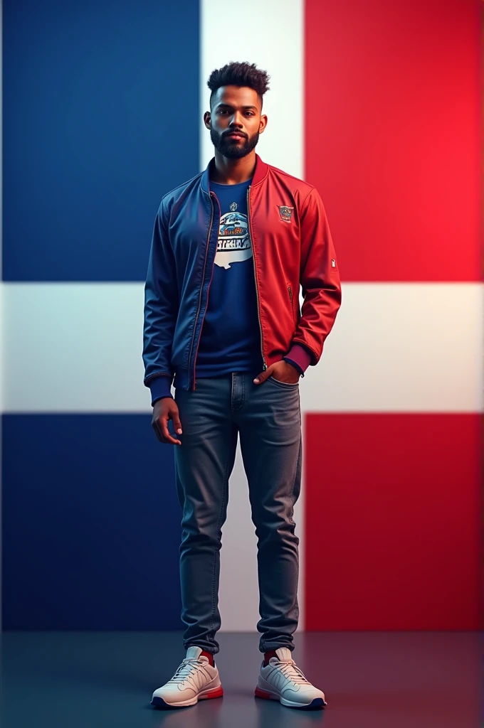 A Photo To Put As A Profile On Facebook, The Page Is Called Mr.. Dominicano🇩🇴 Quiero Un Estilo Con Él Nombre Ya Mencionado Una Foto Artificial Y es la bandera arriba con el color azul a la izquierda y rojo a la derecha y abajo rojo a la izquierda y azul a la derecha