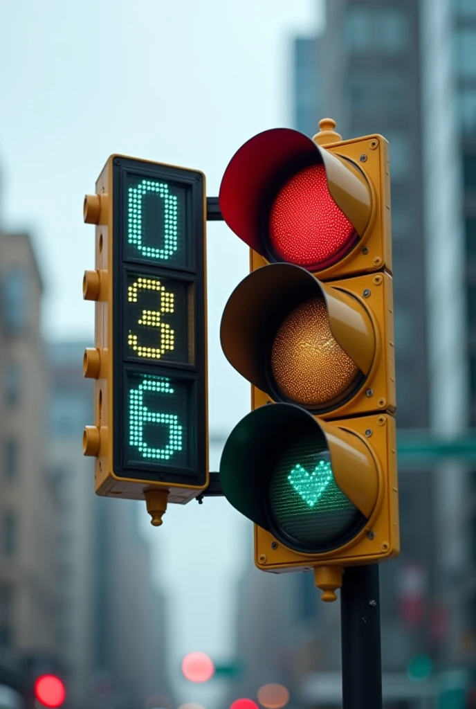 Make me a 7 segment display, but next to this display there will be a common traffic light, are two separate items