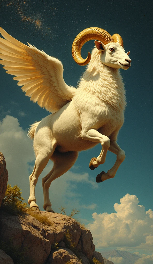 Aries is associated with the winged ram with the golden fleece, called Chrysomalus. He was sent by Nephele, the goddess of clouds, to save your children, Frixo to Go, to be sacrificed. Chrysomalus flew through the skies, carrying the two brothers away from danger. however, Hele fell into the sea, while Phrixus arrived safely in Colchis. In gratitude, Phrixus sacrificed the ram and offered the golden fleece to the king., who hung him on a sacred oak tree, guarded by a dragon. Zeus placed Chrysomalus in the sky as the constellation Aries, symbolizing divine protection and sacrifice.