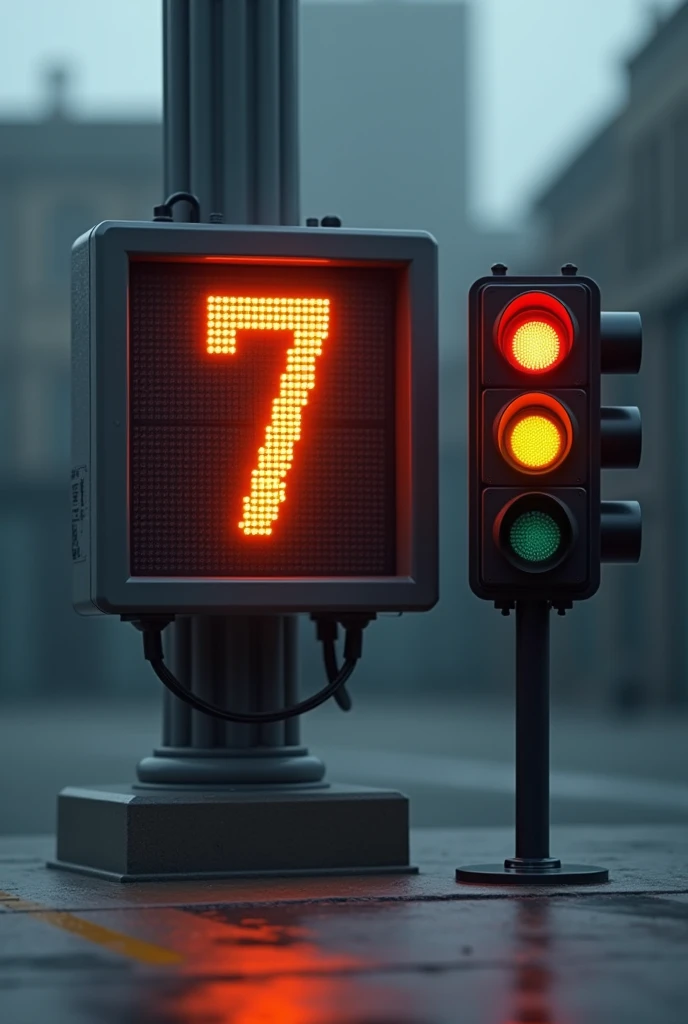 Make me a single 7 segment display, but next to this display there will be a common traffic light, are two separate items