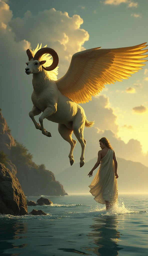 He was sent by Nephele, the goddess of clouds, to save your children, Frixo to Go, to be sacrificed. Chrysomalus flew through the skies, carrying the two brothers away from danger. however, Hele fell into the sea, while Phrixus arrived safely in Colchis. In gratitude, Phrixus sacrificed the ram and offered the golden fleece to the king., who hung him on a sacred oak tree, guarded by a dragon. Zeus placed Chrysomalus in the sky as the constellation Aries, symbolizing divine protection and sacrifice.