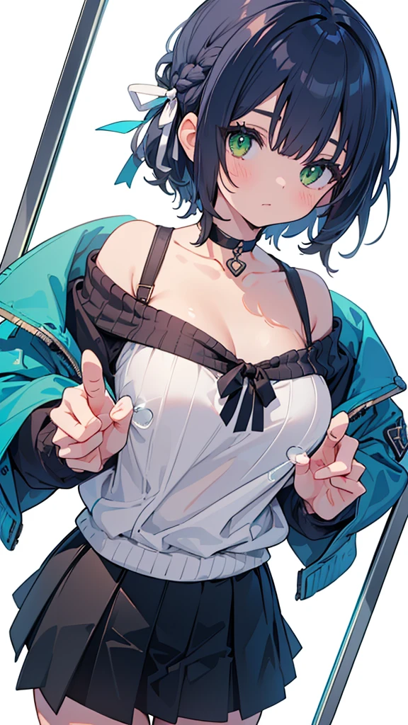 (Ultra-high resolutiOn top of that,masterpiece, AttentiOn top of that to detail, Highest quality), 8k,(Noel, short hair, French Braid, hair ribbOn top of that, Green Eyes, Black choker, collarbOn top of thate, chestの谷間, Off-the-shoulder sweater, White sweater, Check skirt),(Blessed,Captivating body、Ultra-detailed skin、Very beautiful eyes、Detailed Background),One Girl, (chest_On top of that_Glass,Breast Press, against Glass, hands On top of that Glass:1.2),Window fogging, Embarrassing, (White Background:1.7), (from frOn top of thatt:1.3),Five perfect fingers、Wide-angle shot,