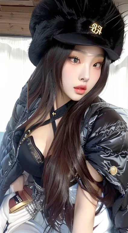 arafed asian woman Con cabello largo wearing a black hat, ulzzang, sakimichan, hermosa joven coreana, ilya kuvshinov Con cabello largo, muchacha coreana, asian girl Con cabello largo, Con cabello largo, hermosa mujer surcoreana, hermosa chica asiática, Hermosa joven coreana, Heonhwa Choe, cruel chica gótica coreana, Físico : el abdomen más pequeño jamás visto, jisoo from blackpink, popular south korean makeup, quality detailed ,(beautiful makeup :1.2), Wide hips, big, big ass, (best quality, 8K, masterpiece: 1.3), Clear focus: 1.2, Perfect body beauty: 1.4, strong abs, Very detailed face and skin texture. , detailed eyes, double eyelids, (long hair), having very marked curves, with greater volume in ((hips and breasts)), which makes the waist look much smaller ((wasp waist))