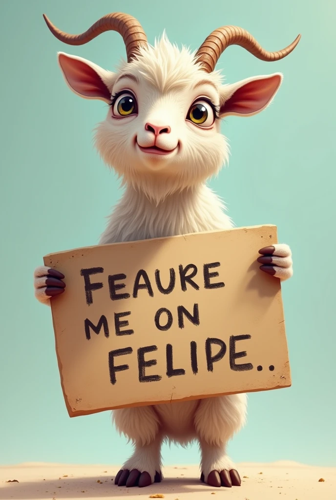 a goat with a sign that says I&#39;m scared of Felipe 