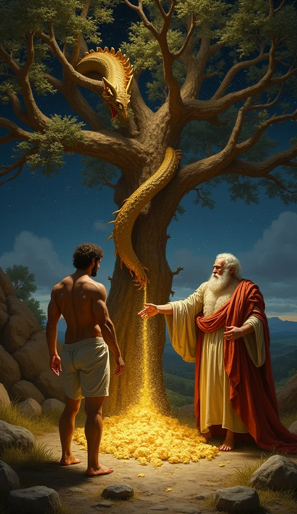 In gratitude, Phrixus sacrificed the ram and offered the golden fleece to the king., who hung him on a sacred oak tree, guarded by a dragon. Zeus placed Chrysomalus in the sky as the constellation Aries, symbolizing divine protection and sacrifice.