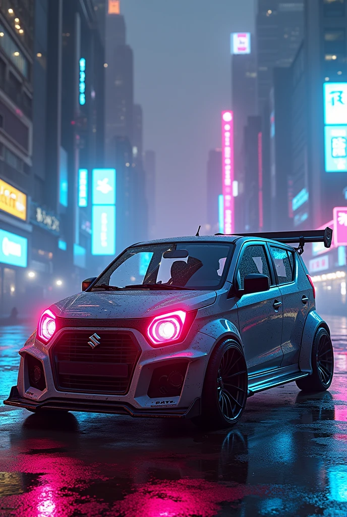 Generates photo with the 2010 suzuki alto cyberpunk style