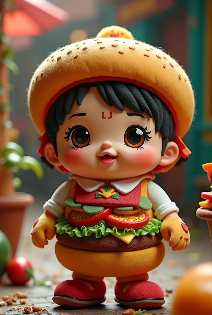 Mexican plush doll dressed as a hamburger
