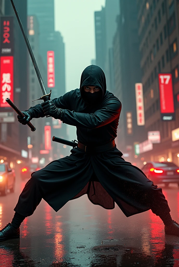 Ninja fighting 2000s Patrick Bateman