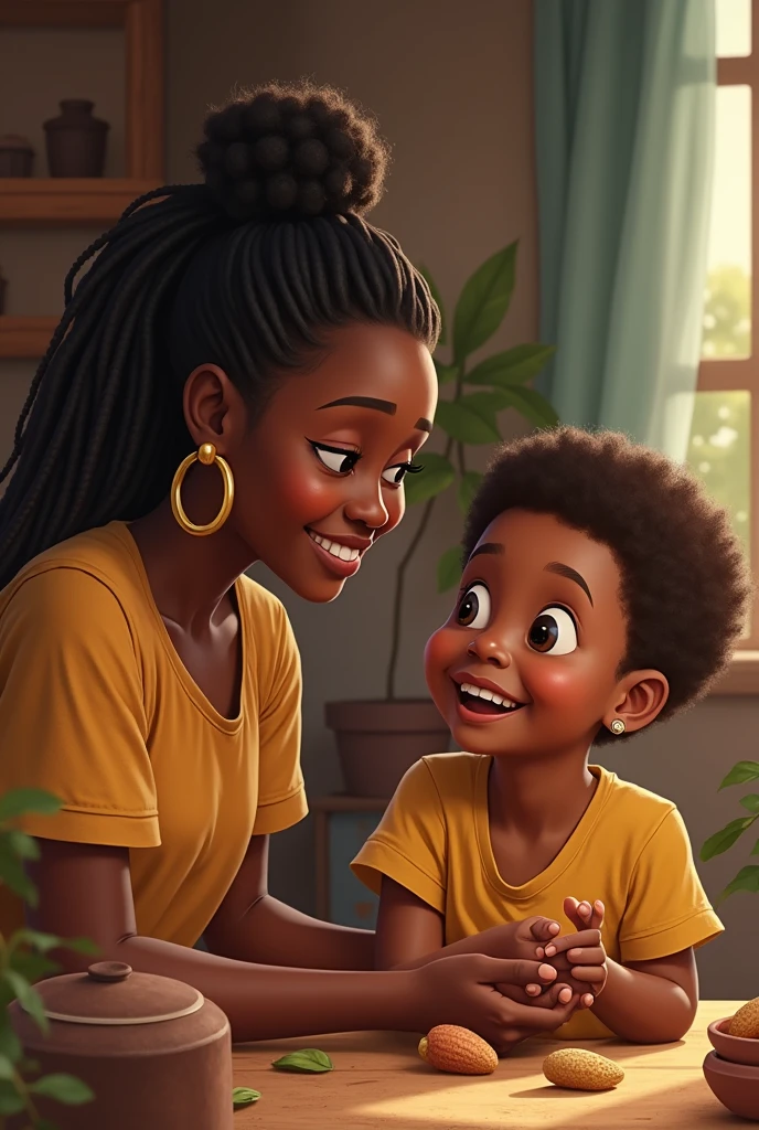 Young African boy playing with his mother 