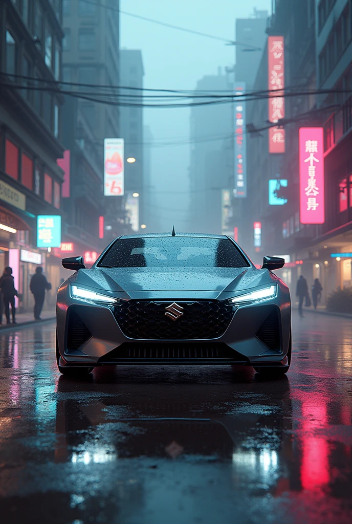 Generates a photo with the 2003 Suzuki Aerio cyberpunk style