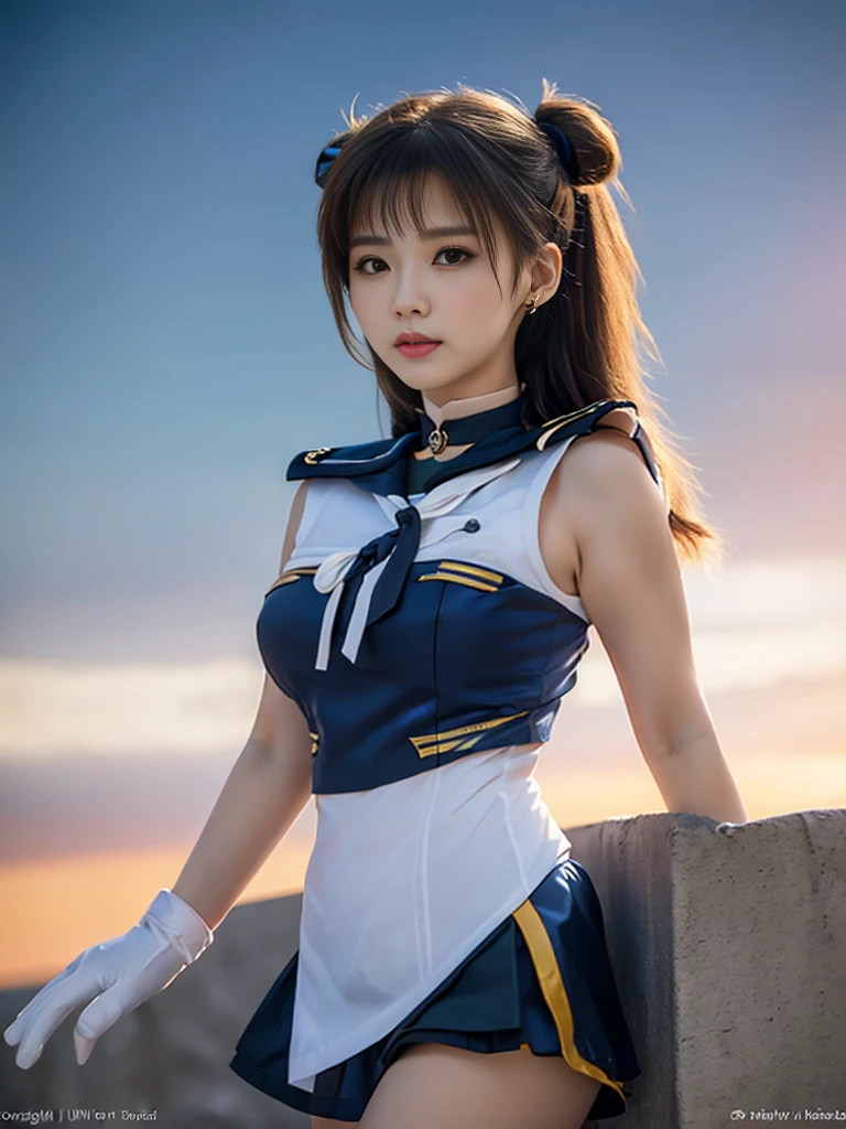 Tabletop, full: 1.3, stand, 8k, 3d, Realistic, Ultra-microphotography, Highest quality, Extremely detailed CG Unity 8K wallpaper, From below, Intricate details, (Browsing Caution:1.2),(1 female), 2, (Meishaon,Sailor moon,Land, Sailor Warrior Uniform Sailor: 1.2, Sailor moon: 1.2), Incredibly long and bright blonde with twin tails, thin and very long straight twin tail blonde, Hair Bun, She has a red round hair accessory tied in a bun, Sailor Warrior Uniform, Huge , (Silver Blue Color, Blue sailor collar, Silver Blue Pregate Ultra Mini Skirt: 1.3,I can see your pants,Ultra high leg swimsuit,  Big red ribbon on chest,,: 1.3, Long white latex gloves: 1.3, Red gloves on elbows, A very large red ribbon on the back of the waist,: 1.1, The cleavage appears larger:1.2, Gold Tiara, Earrings), (Facial details: 1.5, Bright Blue Eyes, Beautiful Face, Beautiful Eyes, Shining Eyes, thin lips: 1.5, Thin, sharp, pale eyebrows, Long, black eyelashes, Double eyelashes), Luxurious Golden jewelry, thin, Lean and muscular,,, Small Face, Perfect Proportions, Narrow waist, Sexy model posing, Visible pores, Captivating smile, Perfect hands: 1.5, Ultra-thin, high-gloss silver-white holographic leather, Octane Rendering, A very dramatic picture, Strong natural light, sunlight, Exquisite lighting and shadows, Dynamic Angle, Digital SLR, Sharp focus: 1.0, Maximum clarity and sharpness, (Space Background,moon, Dynamic Background, Detailed Background),(Rabbit, Double Bang, Twin tails, Parted bangs, Circlet, jewelry, Earrings, choker, Red Bow, White gloves, Elbow Groove, Blue Skirt
),Hmph