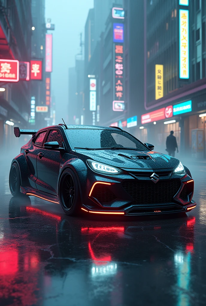 Generates photo with the Suzuki Aerio from 2003 cyberpunk style