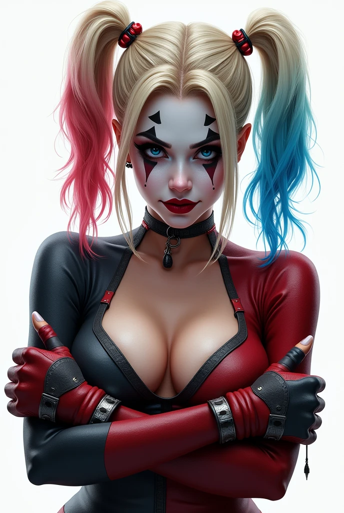 Harley Quinn with her hands crossed, WITH WHITE BACKGROUND