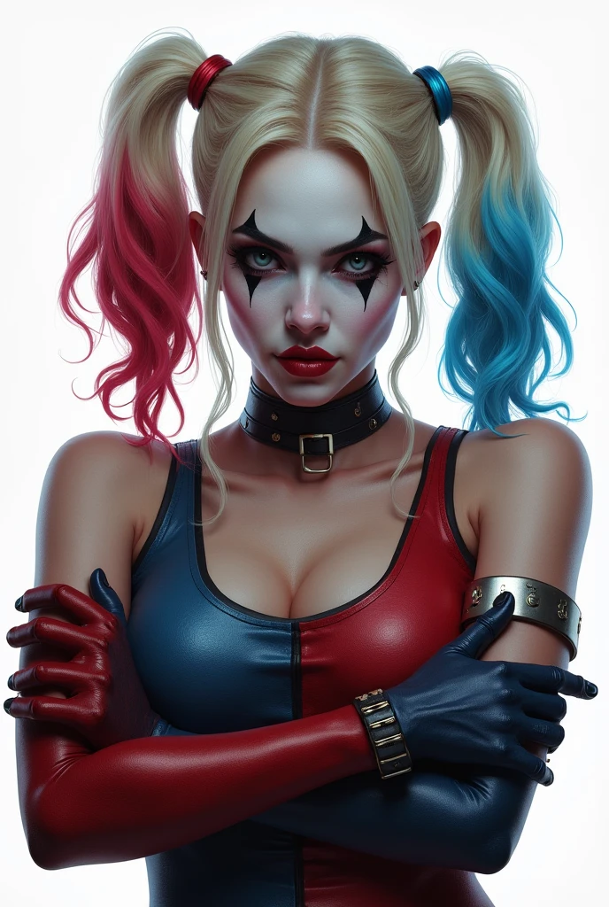 Harley Quinn with her hands crossed, WITH WHITE BACKGROUND