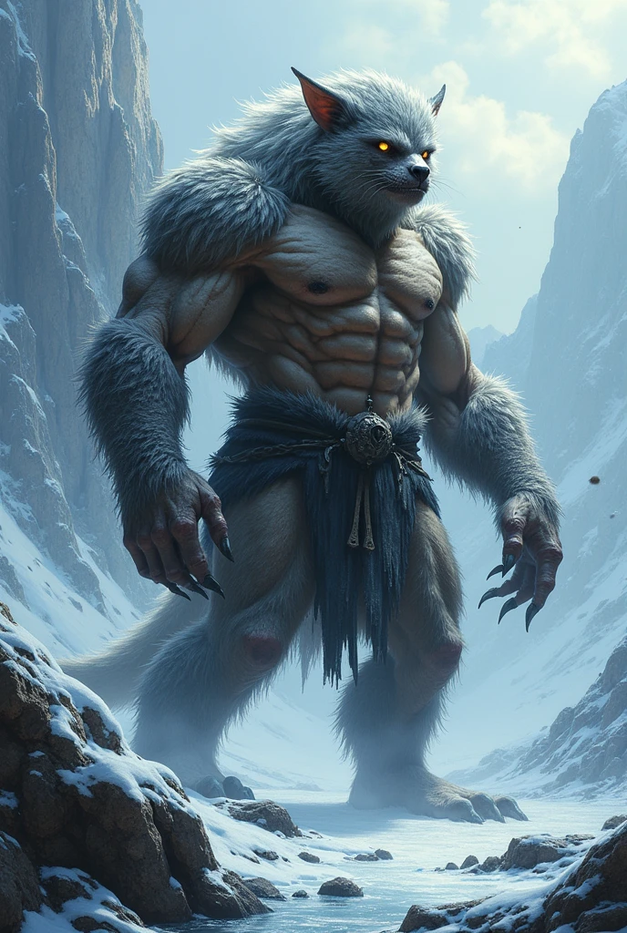 a masculine half-human creature, born and raised amidst the icy mountains