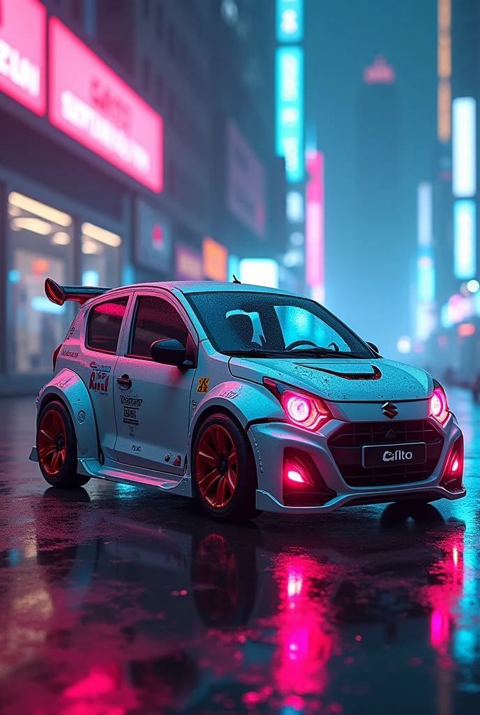 Generates photo with the 2010 Suzuki Alto cyberpunk style