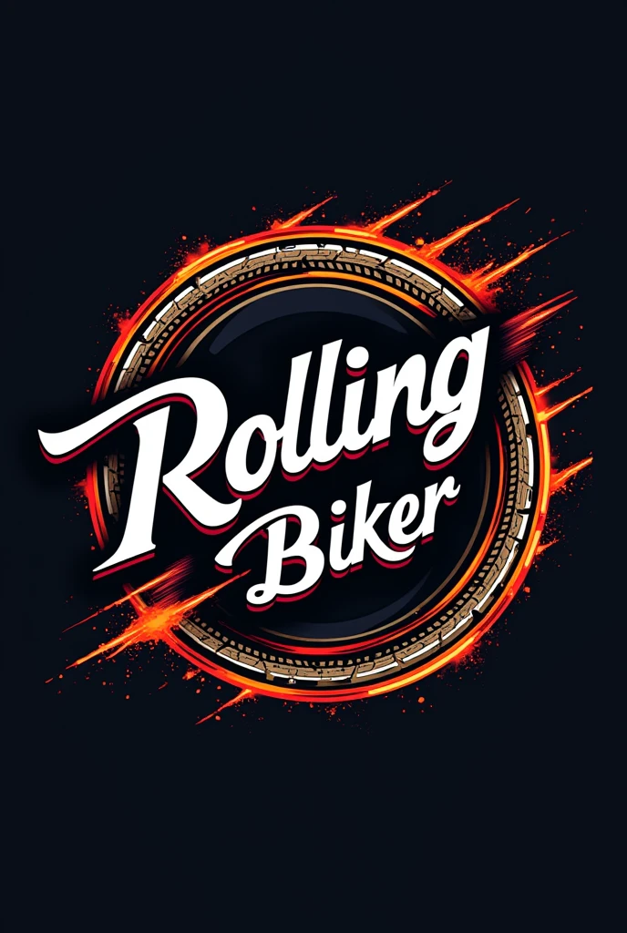 A circular motorcycle logo, with bright colors and the name ROLLING BIKER 