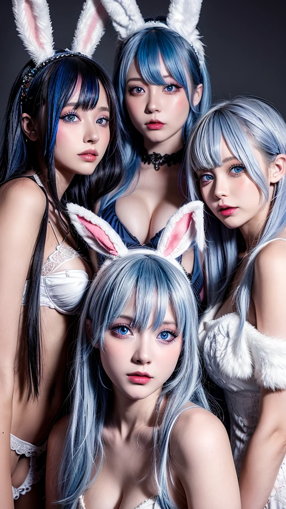 Three Girls, High resolution, blue eyes, accessories, Colorful Hair,Bunny girl