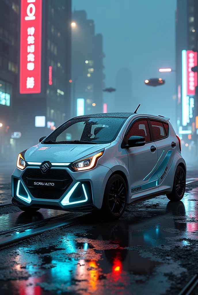 Generates photo with the 2010 Suzuki Alto with 4 cyberpunk style doors