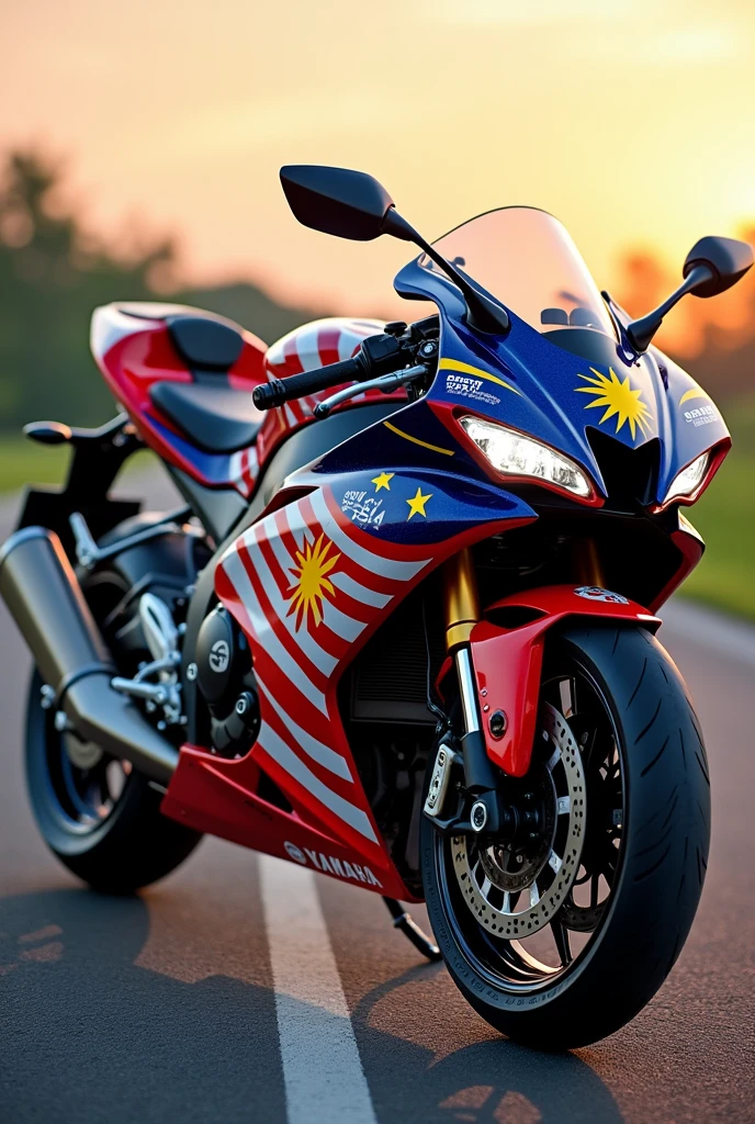 Superbike Yamaha R1 version Malaysia independent days. Malaysia flag concept.