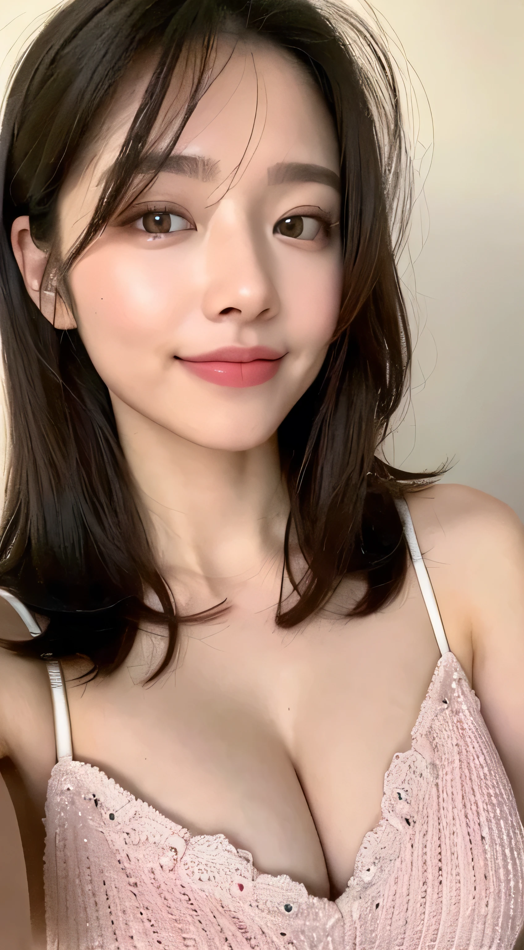 ((Highest quality, 8k, masterpiece: 1.3)), One person, The beauty of slim abs: 1.3, (Hairstyle Casual, :1.2), Sexy Dress, Very beautiful face, Delicate eyes, double eyelid, smile. Take a photo with a cute pose, Very low number, Narrow waist, Big Breasts, close, zoomed close chest, Beautiful background